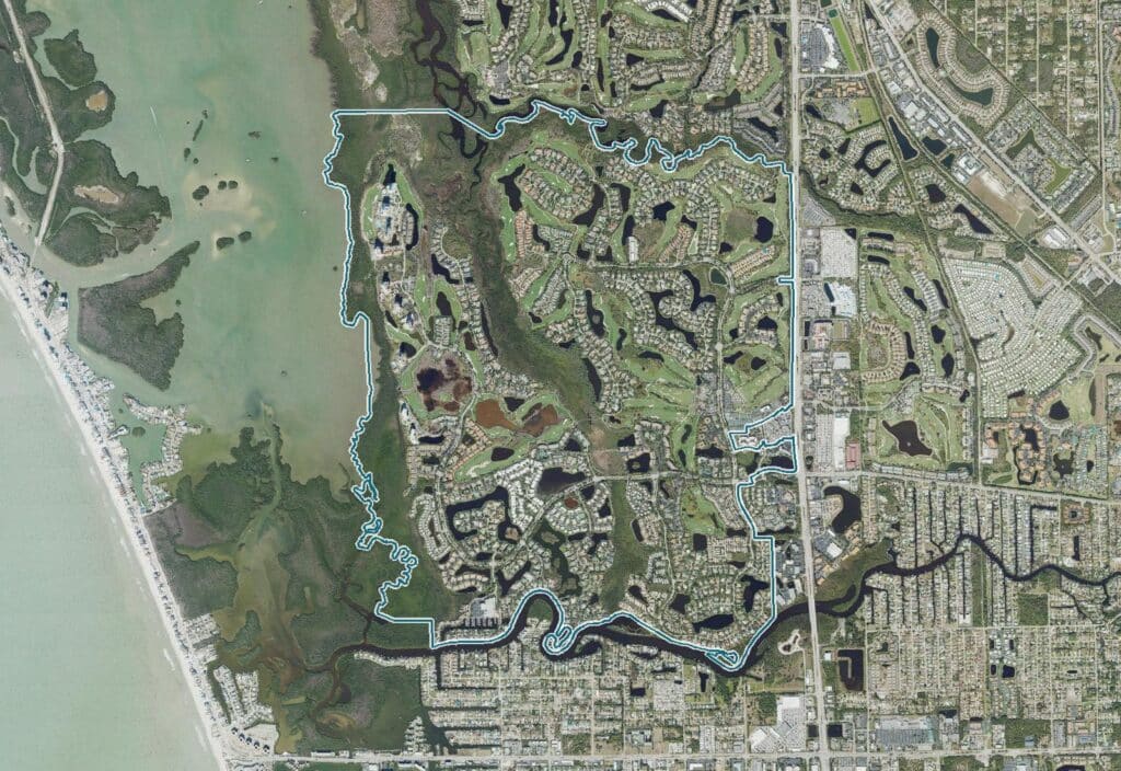 Aerial view of Bonita Bay with the community boundary outlined