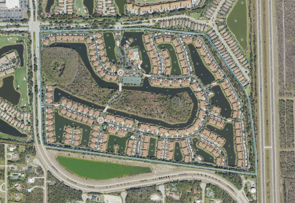 Aerial map of Lighthouse Bay with the community boundary